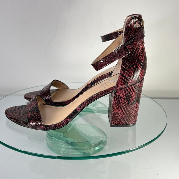 Vince Camuto Beah Sandal Red Black Leather Snake Print Ankle Strap - Picture 4 of 9